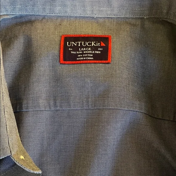 UNTUCKit Blue Button Down Wrinkle Free Tall Slim Dress Shirt, Large - Picture 4 of 6